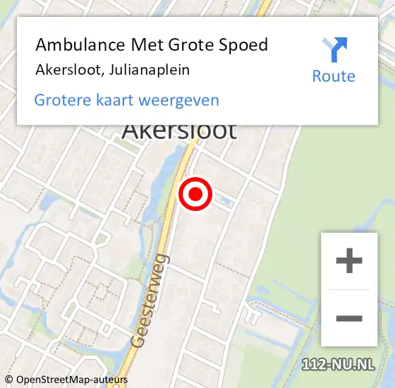 Locatie op kaart van de 112 melding: Ambulance Met Grote Spoed Naar Akersloot, Julianaplein op 25 november 2022 08:55