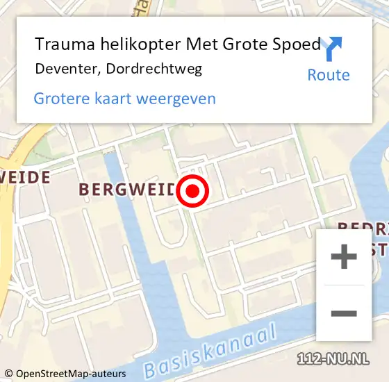 Locatie op kaart van de 112 melding: Trauma helikopter Met Grote Spoed Naar Deventer, Dordrechtweg op 25 november 2022 09:12