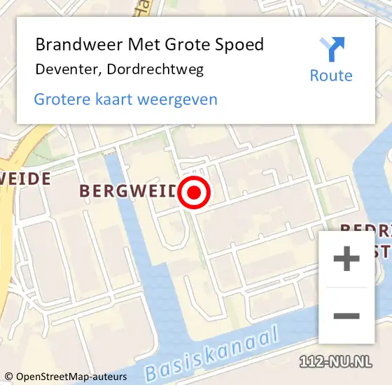 Locatie op kaart van de 112 melding: Brandweer Met Grote Spoed Naar Deventer, Dordrechtweg op 25 november 2022 09:12