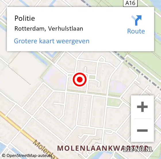 Locatie op kaart van de 112 melding: Politie Rotterdam, Verhulstlaan op 25 november 2022 09:16