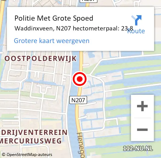 Locatie op kaart van de 112 melding: Politie Met Grote Spoed Naar Waddinxveen, N207 hectometerpaal: 23,8 op 25 november 2022 09:17