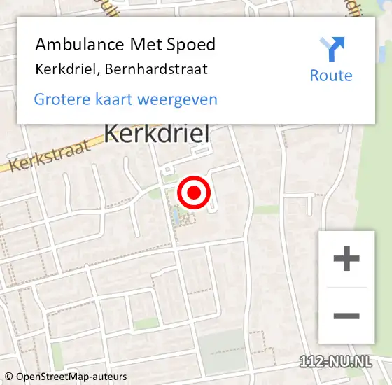 Locatie op kaart van de 112 melding: Ambulance Met Spoed Naar Kerkdriel, Bernhardstraat op 25 november 2022 09:27