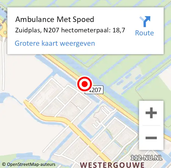 Locatie op kaart van de 112 melding: Ambulance Met Spoed Naar Zuidplas, N207 hectometerpaal: 18,7 op 25 november 2022 09:29