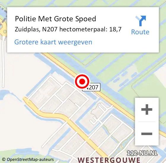 Locatie op kaart van de 112 melding: Politie Met Grote Spoed Naar Zuidplas, N207 hectometerpaal: 18,7 op 25 november 2022 09:31