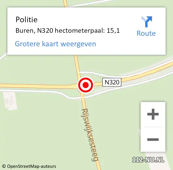 Locatie op kaart van de 112 melding: Politie Buren, N320 hectometerpaal: 15,1 op 25 november 2022 09:40