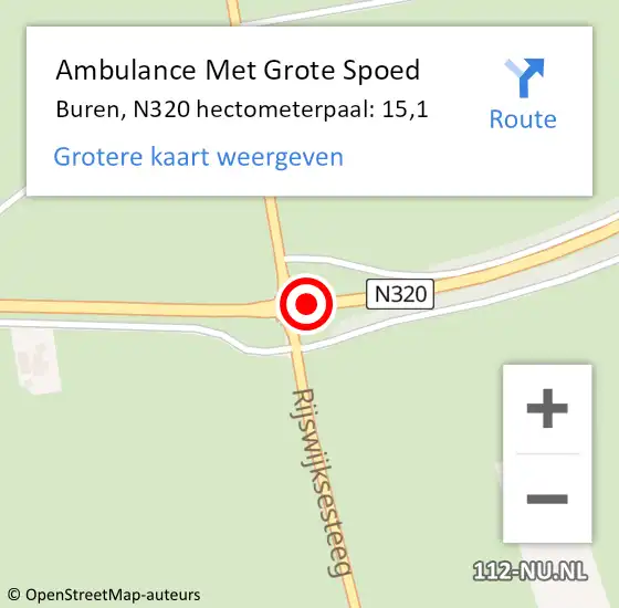 Locatie op kaart van de 112 melding: Ambulance Met Grote Spoed Naar Buren, N320 hectometerpaal: 15,1 op 25 november 2022 09:41