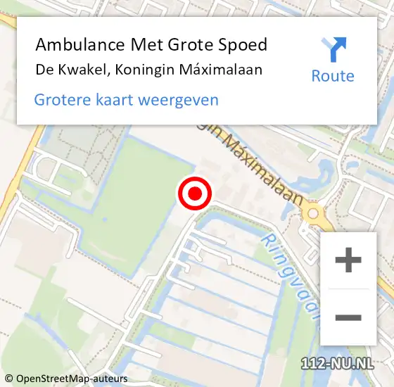 Locatie op kaart van de 112 melding: Ambulance Met Grote Spoed Naar De Kwakel, Koningin Máximalaan op 25 november 2022 09:44