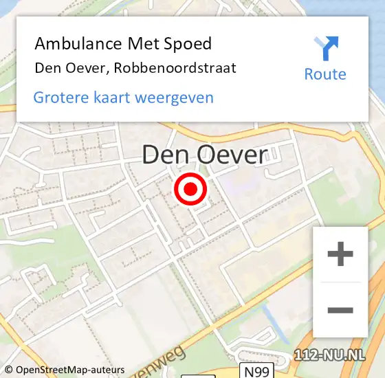 Locatie op kaart van de 112 melding: Ambulance Met Spoed Naar Den Oever, Robbenoordstraat op 25 november 2022 10:12