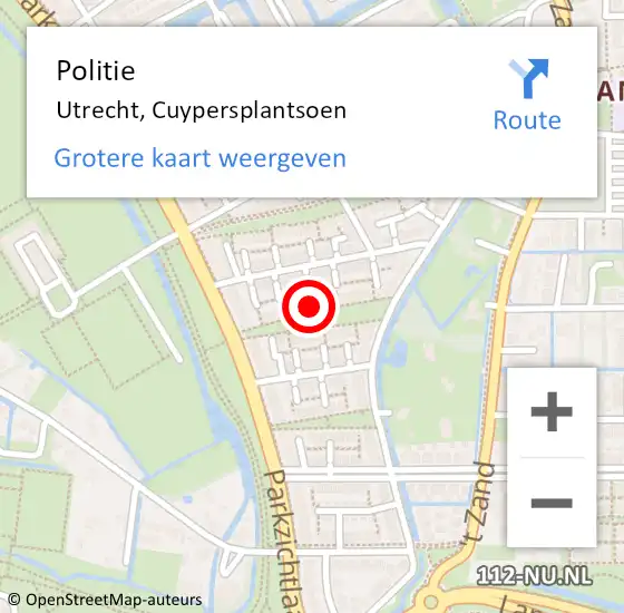 Locatie op kaart van de 112 melding: Politie Utrecht, Cuypersplantsoen op 25 november 2022 10:34