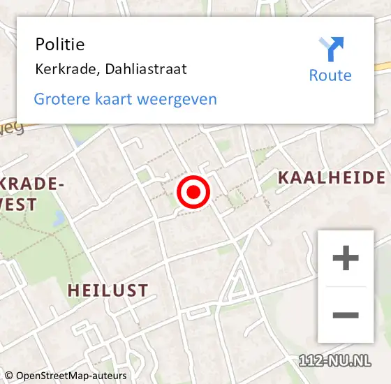 Locatie op kaart van de 112 melding: Politie Kerkrade, Dahliastraat op 25 november 2022 10:57