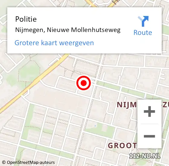 Locatie op kaart van de 112 melding: Politie Nijmegen, Nieuwe Mollenhutseweg op 25 november 2022 11:24