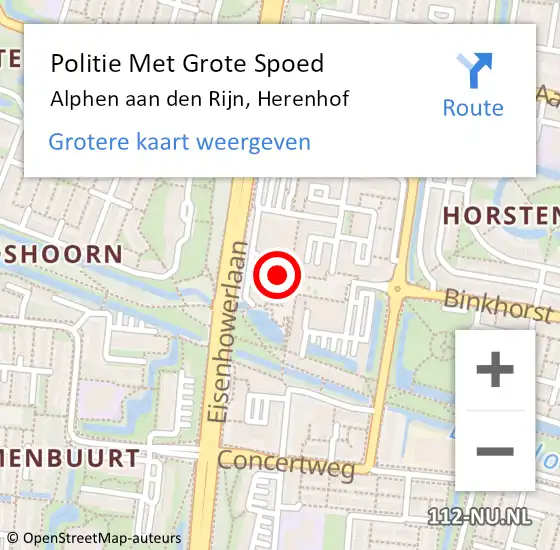 Locatie op kaart van de 112 melding: Politie Met Grote Spoed Naar Alphen aan den Rijn, Herenhof op 25 november 2022 11:37