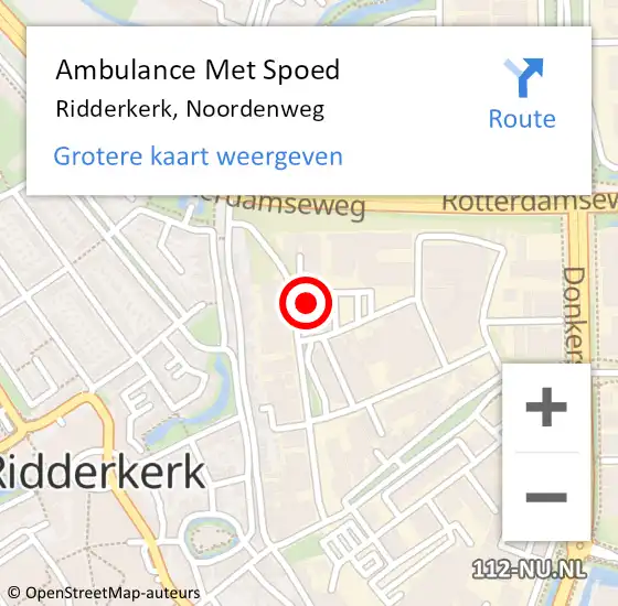 Locatie op kaart van de 112 melding: Ambulance Met Spoed Naar Ridderkerk, Noordenweg op 25 november 2022 11:48