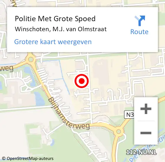 Locatie op kaart van de 112 melding: Politie Met Grote Spoed Naar Winschoten, M.J. van Olmstraat op 25 november 2022 11:51