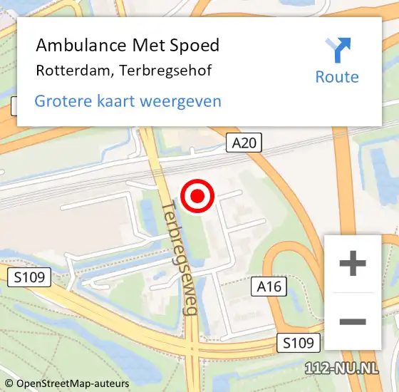 Locatie op kaart van de 112 melding: Ambulance Met Spoed Naar Rotterdam, Terbregsehof op 25 november 2022 11:56