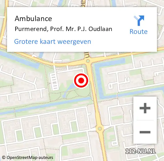 Locatie op kaart van de 112 melding: Ambulance Purmerend, Prof. Mr. P.J. Oudlaan op 25 november 2022 11:56