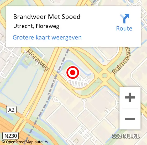 Locatie op kaart van de 112 melding: Brandweer Met Spoed Naar Utrecht, Floraweg op 25 november 2022 11:59