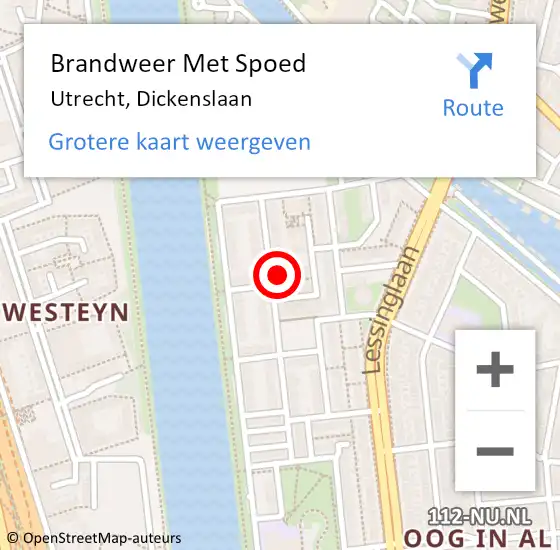 Locatie op kaart van de 112 melding: Brandweer Met Spoed Naar Utrecht, Dickenslaan op 25 november 2022 12:00