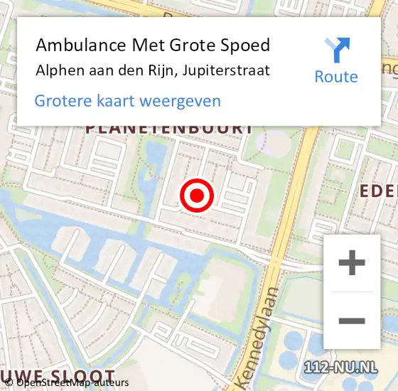 Locatie op kaart van de 112 melding: Ambulance Met Grote Spoed Naar Alphen aan den Rijn, Jupiterstraat op 25 november 2022 13:00