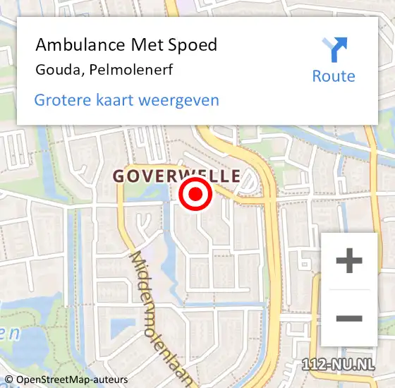 Locatie op kaart van de 112 melding: Ambulance Met Spoed Naar Gouda, Pelmolenerf op 25 november 2022 13:27