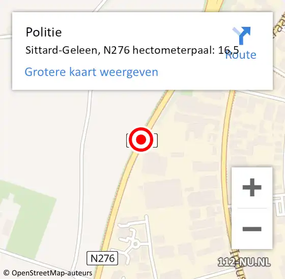 Locatie op kaart van de 112 melding: Politie Sittard-Geleen, N276 hectometerpaal: 16,5 op 25 november 2022 13:30