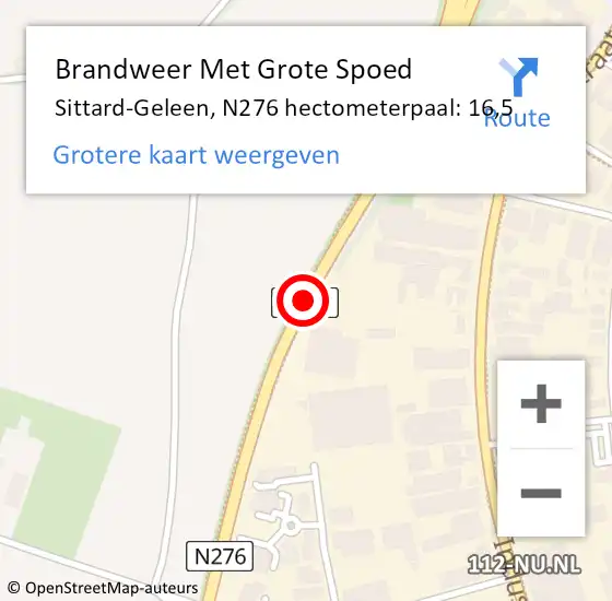 Locatie op kaart van de 112 melding: Brandweer Met Grote Spoed Naar Sittard-Geleen, N276 hectometerpaal: 16,5 op 25 november 2022 13:30