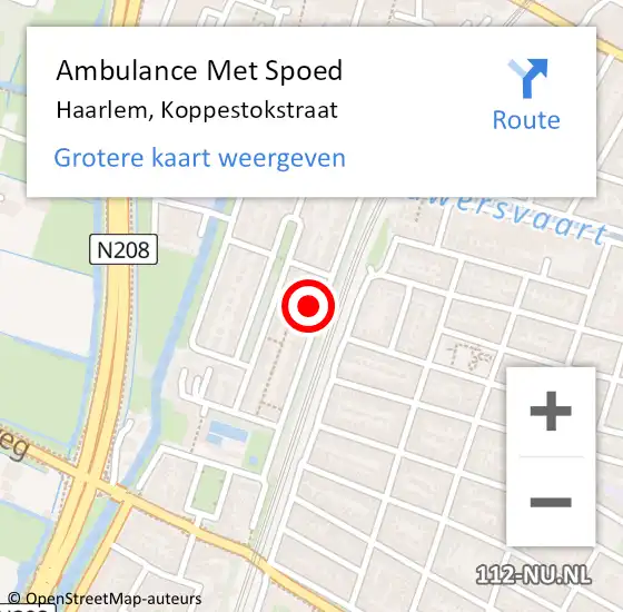 Locatie op kaart van de 112 melding: Ambulance Met Spoed Naar Haarlem, Koppestokstraat op 25 november 2022 13:51