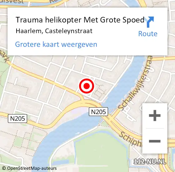 Locatie op kaart van de 112 melding: Trauma helikopter Met Grote Spoed Naar Haarlem, Casteleynstraat op 25 november 2022 13:53