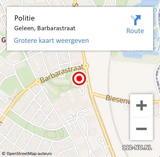 Locatie op kaart van de 112 melding: Politie Geleen, Barbarastraat op 25 november 2022 13:54