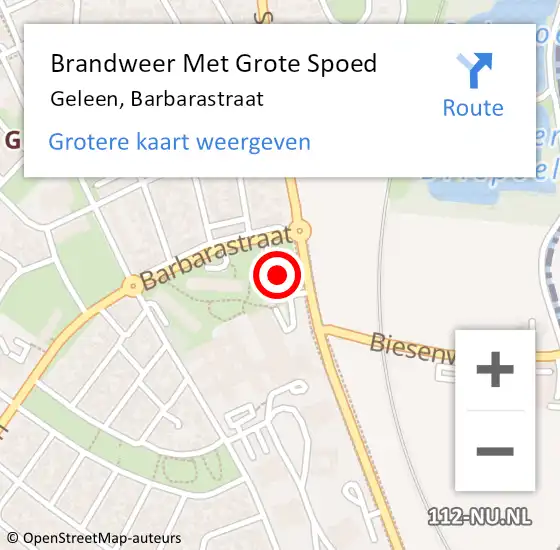 Locatie op kaart van de 112 melding: Brandweer Met Grote Spoed Naar Geleen, Barbarastraat op 25 november 2022 13:54