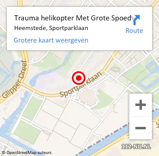Locatie op kaart van de 112 melding: Trauma helikopter Met Grote Spoed Naar Heemstede, Sportparklaan op 25 november 2022 14:12