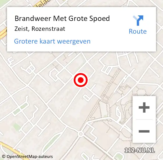 Locatie op kaart van de 112 melding: Brandweer Met Grote Spoed Naar Zeist, Rozenstraat op 25 november 2022 14:25