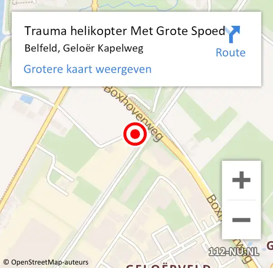 Locatie op kaart van de 112 melding: Trauma helikopter Met Grote Spoed Naar Belfeld, Geloër Kapelweg op 25 november 2022 14:34