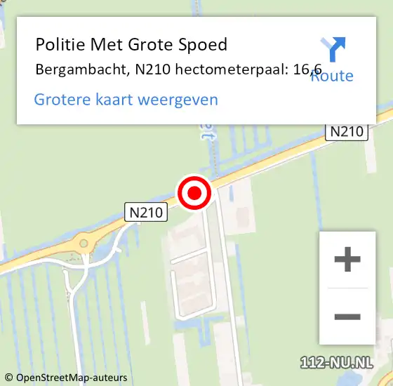 Locatie op kaart van de 112 melding: Politie Met Grote Spoed Naar Krimpenerwaard, N210 hectometerpaal: 16,6 op 25 november 2022 14:57