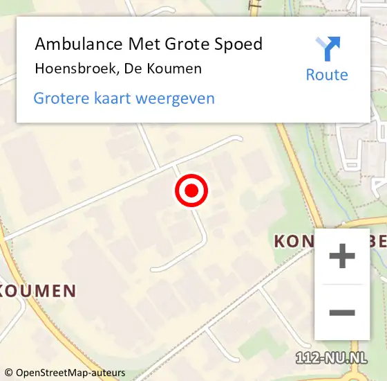 Locatie op kaart van de 112 melding: Ambulance Met Grote Spoed Naar Hoensbroek, De Koumen op 25 november 2022 14:57