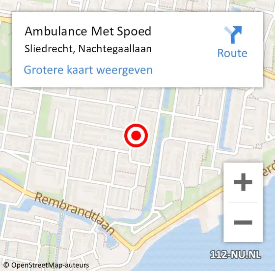 Locatie op kaart van de 112 melding: Ambulance Met Spoed Naar Sliedrecht, Nachtegaallaan op 25 november 2022 15:12