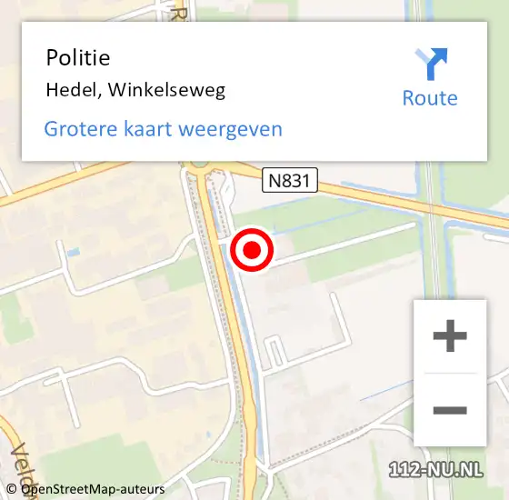 Locatie op kaart van de 112 melding: Politie Hedel, Winkelseweg op 25 november 2022 15:48