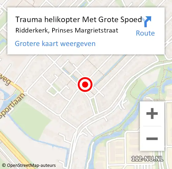 Locatie op kaart van de 112 melding: Trauma helikopter Met Grote Spoed Naar Ridderkerk, Prinses Margrietstraat op 25 november 2022 16:05