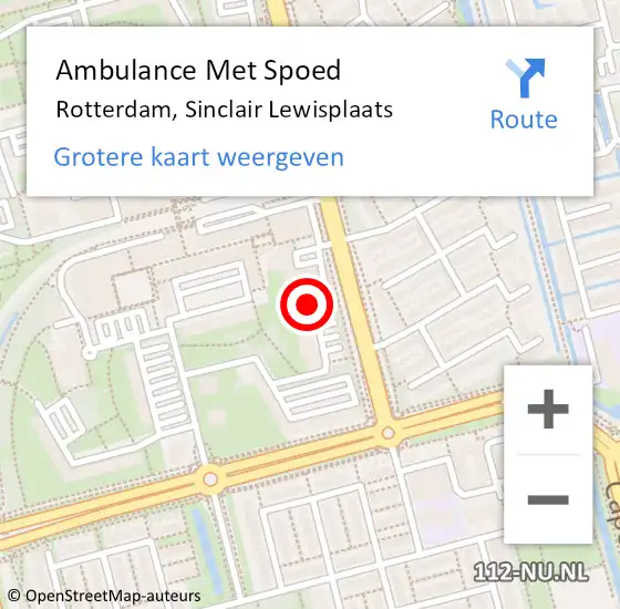 Locatie op kaart van de 112 melding: Ambulance Met Spoed Naar Rotterdam, Sinclair Lewisplaats op 25 november 2022 16:07