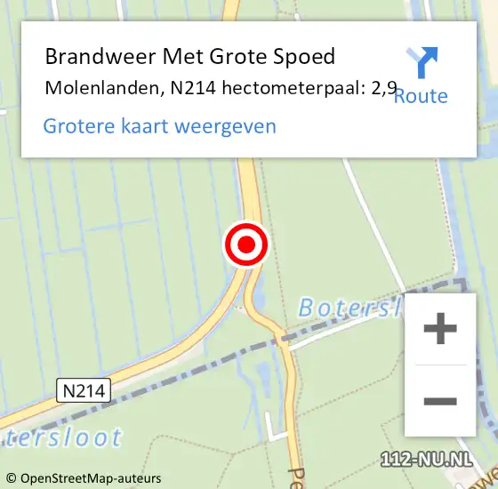 Locatie op kaart van de 112 melding: Brandweer Met Grote Spoed Naar Molenlanden, N214 hectometerpaal: 2,9 op 25 november 2022 16:27