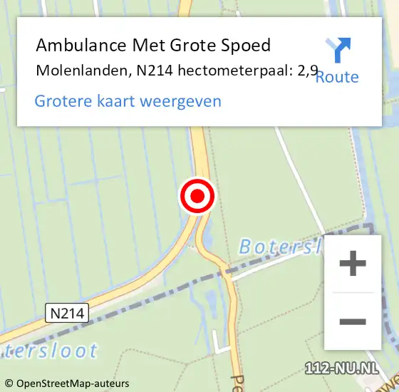 Locatie op kaart van de 112 melding: Ambulance Met Grote Spoed Naar Molenlanden, N214 hectometerpaal: 2,9 op 25 november 2022 16:27