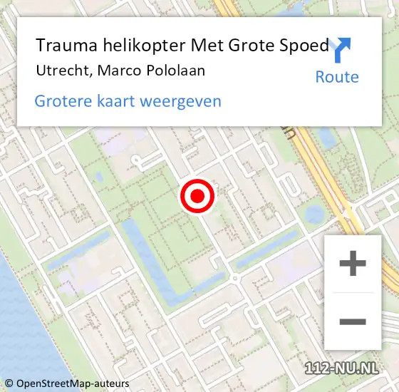 Locatie op kaart van de 112 melding: Trauma helikopter Met Grote Spoed Naar Utrecht, Marco Pololaan op 25 november 2022 16:40