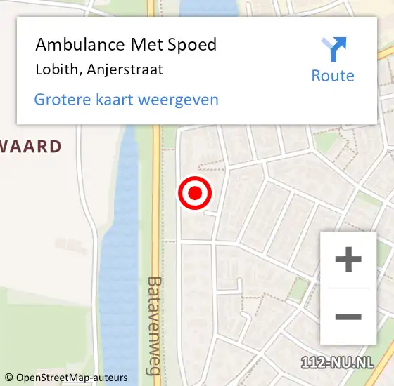 Locatie op kaart van de 112 melding: Ambulance Met Spoed Naar Lobith, Anjerstraat op 25 november 2022 16:45