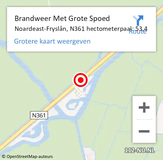 Locatie op kaart van de 112 melding: Brandweer Met Grote Spoed Naar Noardeast-Fryslân, N361 hectometerpaal: 53,4 op 25 november 2022 16:55
