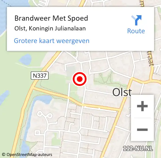 Locatie op kaart van de 112 melding: Brandweer Met Spoed Naar Olst, Koningin Julianalaan op 25 november 2022 17:10