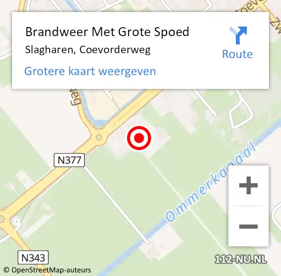 Locatie op kaart van de 112 melding: Brandweer Met Grote Spoed Naar Slagharen, Coevorderweg op 25 november 2022 17:37