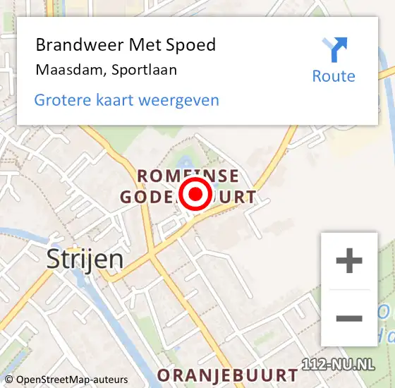 Locatie op kaart van de 112 melding: Brandweer Met Spoed Naar Maasdam, Sportlaan op 25 november 2022 18:01