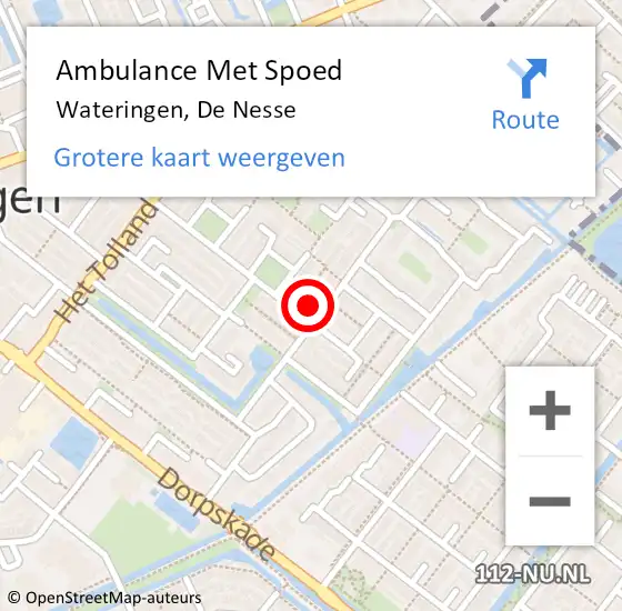 Locatie op kaart van de 112 melding: Ambulance Met Spoed Naar Wateringen, De Nesse op 25 november 2022 18:06