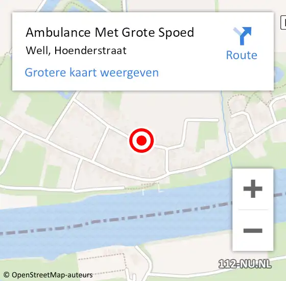 Locatie op kaart van de 112 melding: Ambulance Met Grote Spoed Naar Well, Hoenderstraat op 25 november 2022 18:12