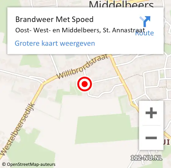 Locatie op kaart van de 112 melding: Brandweer Met Spoed Naar Middelbeers, St. Annastraat op 25 november 2022 18:36
